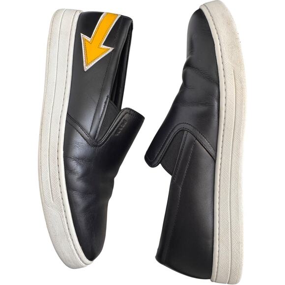 Prada Linea Rossa Black Leather Slip-On Sneakers w/ Yellow Arrow Italy 7.5 main image 5